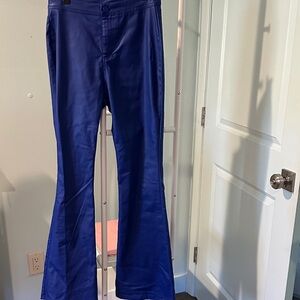 Vibrant Blue Flared Faux Leather Pants